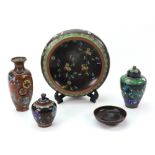 A group of Japanese cloisonné, Meiji / Taisho period, mostly worked with flower designs,