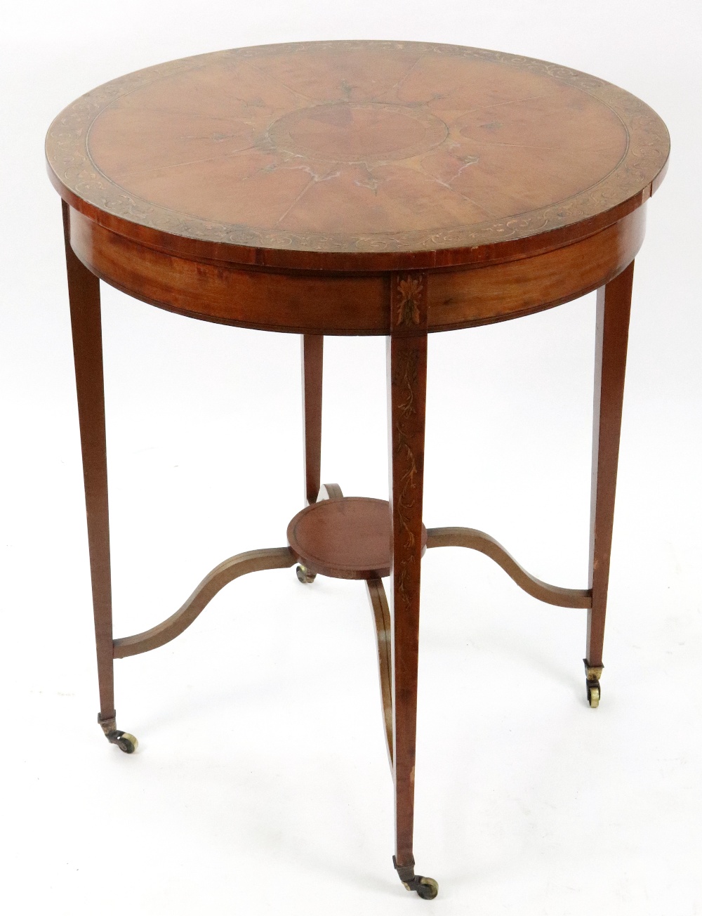 A 'Sheraton Revival' satinwood mahogany floral marquetry centre table, boxwood and ebony strung,