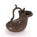 An Italian bronze Grand Tour Askos figural wine jug, circa 1870, modelled after the Roman antiquity,
