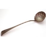 A George III silver Old English pattern soup ladle, circa 1780, stretcher marks obscured,