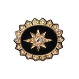 A Victorian gold, onyx, diamond and seed pearl pendant brooch,