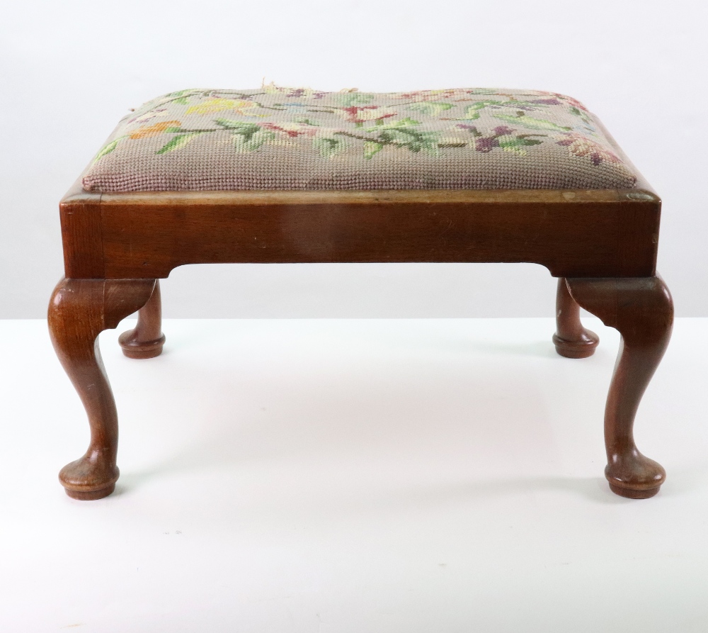 Two reproduction mahogany footstools, in early 18th century style, with tapestry seats, - Image 5 of 5