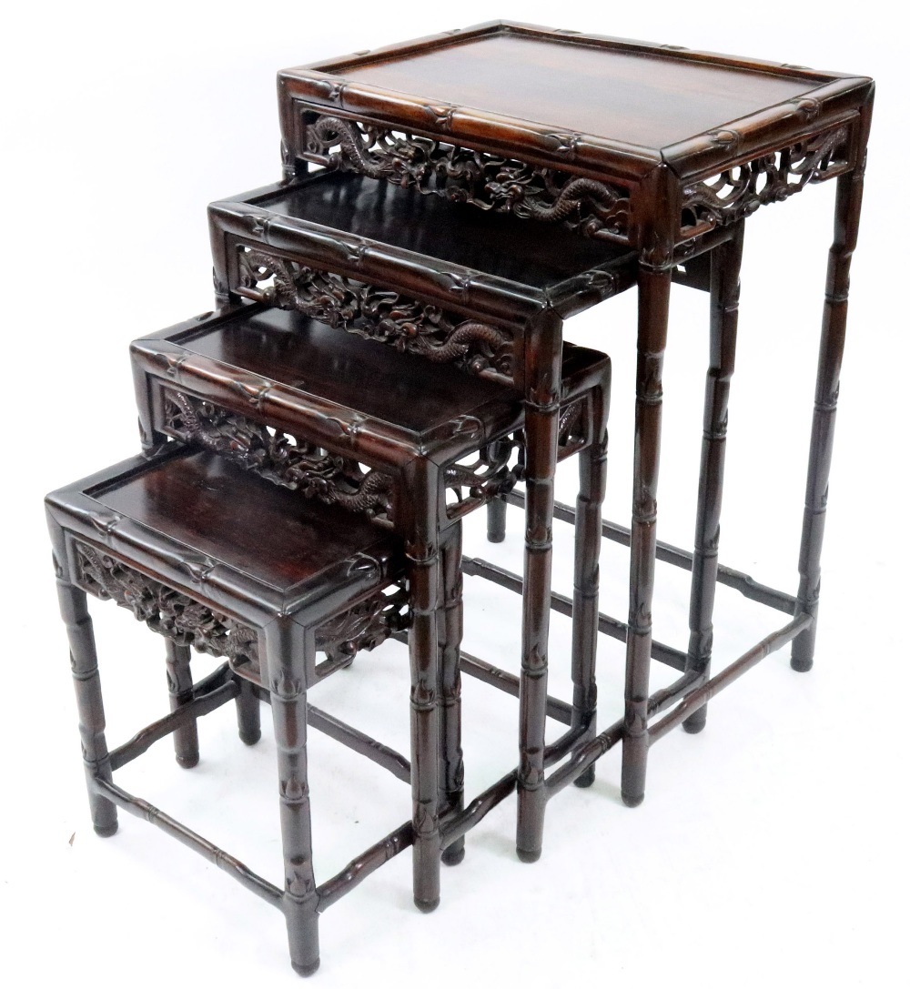 A nest of four Chinese rosewood quartetteo tables, first half 20th century,