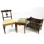 A Regency mahogany dining chair with shaped and pierced splat, stuff over seat, on turned legs,