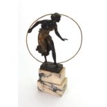 After Georges Morin - Reifentänzerin, bronze and gilded figure of a young lady hoop dancer,