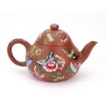 A small Chinese Yixing stoneware teapot and cover, 19th/20th century, of pear form,