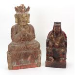 A Chinese gilt and red painted wood figure of an official,