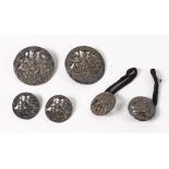 A set of six Edwardian silver buttons, Chester 1901, in two sizes,