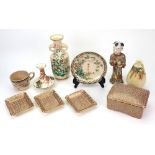 A small Japanese Satsuma rectangular box and cover and three matching small rectangular dishes,