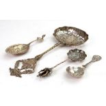 A Dutch late 19th century silver fancy sifter spoon,