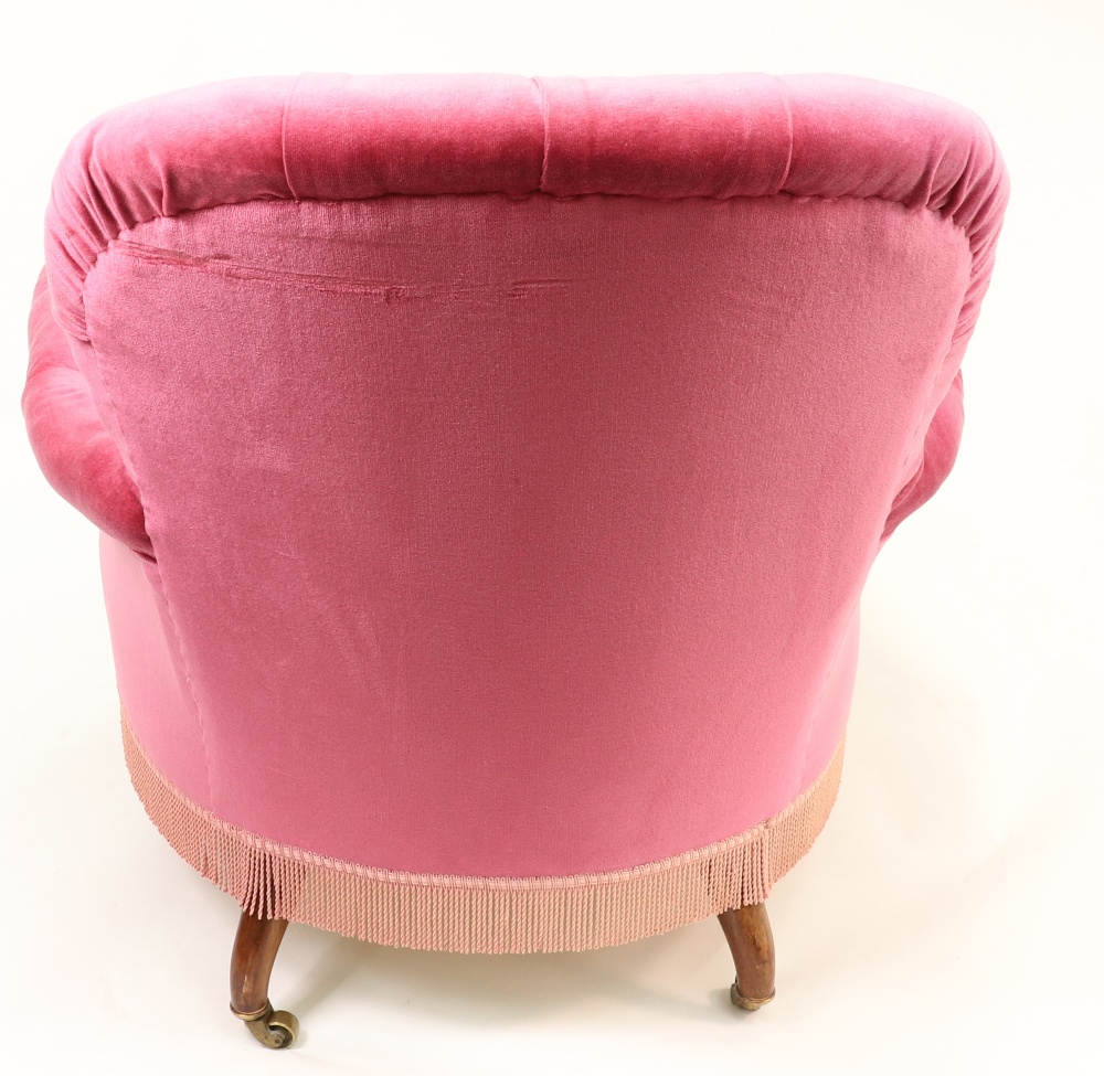 A Victorian button down upholstered armchair, circa 1880, in pink velour, - Image 2 of 3