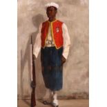 English School, 19th Century, A portrait of a North African Soldier, oil on board, 35 x 24cm.