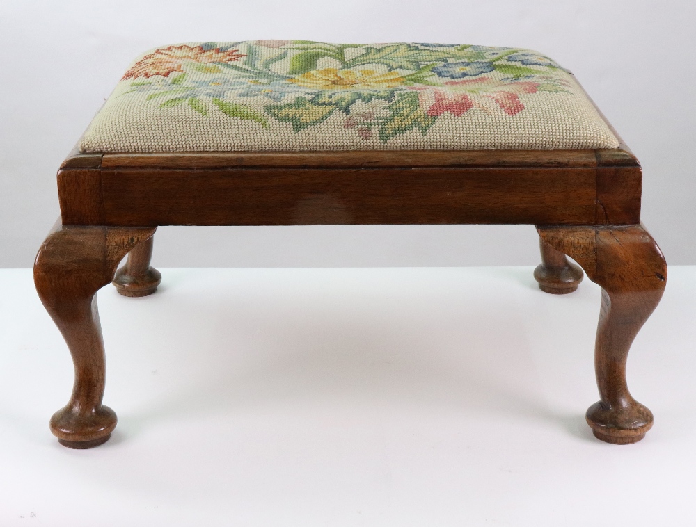 Two reproduction mahogany footstools, in early 18th century style, with tapestry seats, - Image 4 of 5