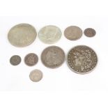 United States, One Dollar 1885, another 1922, half Dollar 1858, half Dime 1844, and five others (9).