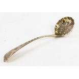 A George III silver gilt sifter spoon, Hester Bateman, London 1788, later embossed in 'berry style',