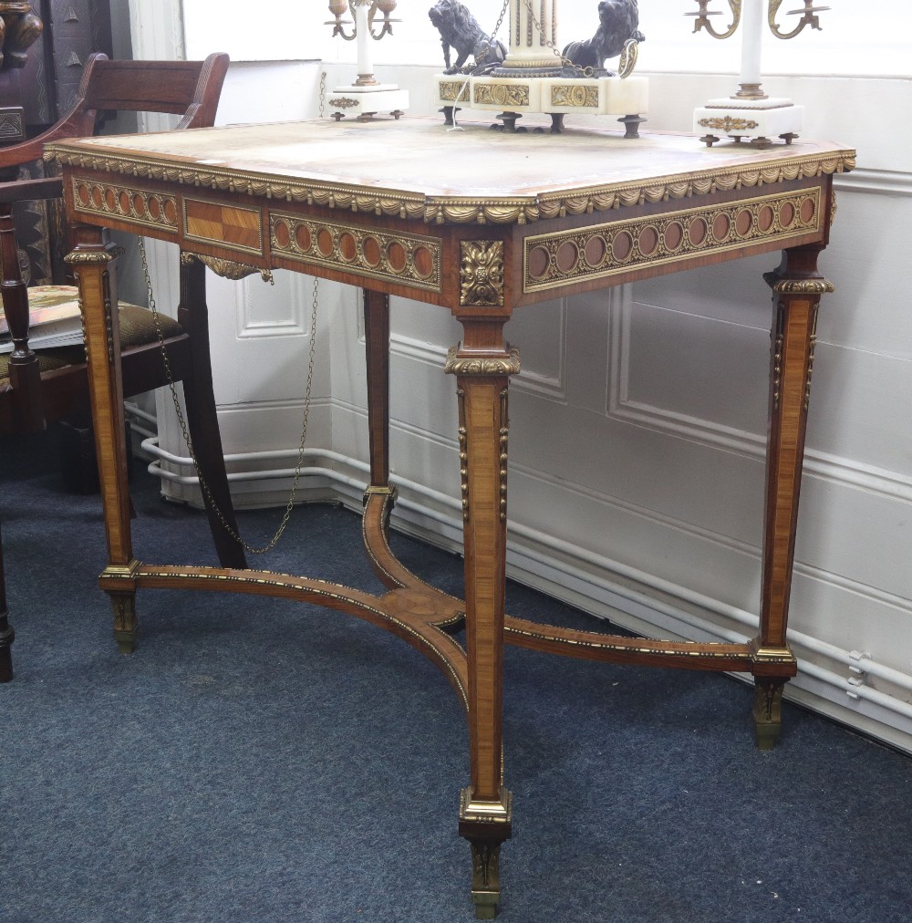 A Louis XVI style ormolu mounted kingwood crossbanded and boxwood strung centre table, circa 1900, - Image 6 of 7