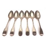A set of five George III silver fiddle pattern tablespoons, London 1818,