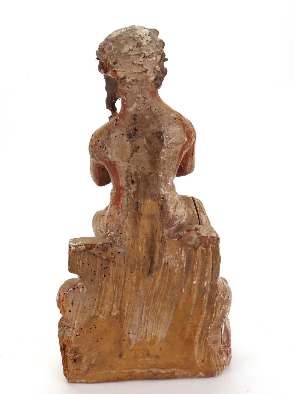 A carved gilded polychrome decorated seated figure of Christ, wearing the crown of thorns, - Image 2 of 2