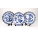 Three Chinese blue and white plates, Kangxi,