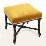A Victorian walnut frame square stool, circa 1860, with upholstered seat,