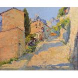 European School, 20th Century, A view of a European street, oil on board, 25 x 31cm.