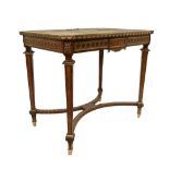 A Louis XVI style ormolu mounted kingwood crossbanded and boxwood strung centre table, circa 1900,