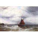 Gustave de Breanski (British, 1856-1898), A fishing vessel in choppy waters,