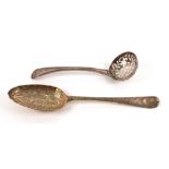 A George III silver gilt Hanoverian pattern fruit spoon, Thomas & William Chawner, London 1761,
