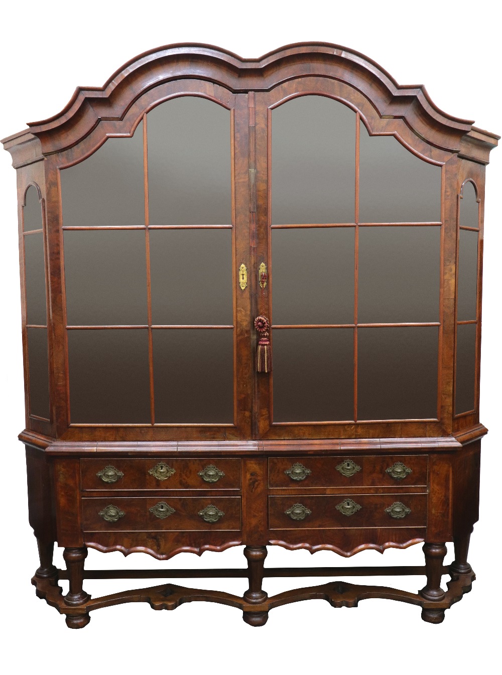 A Dutch walnut feather banded vitrine, first half 19th century,