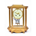 Tiffany & Co France: A gilt metal cased mantel clock, circa 1900, of architectural style,