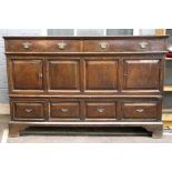 A mid 18th century oak North Country mule chest, altered, of panelled,