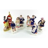 A collection of Victorian Staffordshire, Queen Victoria and Prince Albert seated, 14cm high,