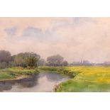 Frederick Parks (British, fl. 1900-1927), Lechlade from Buseol Lock, signed 'F.