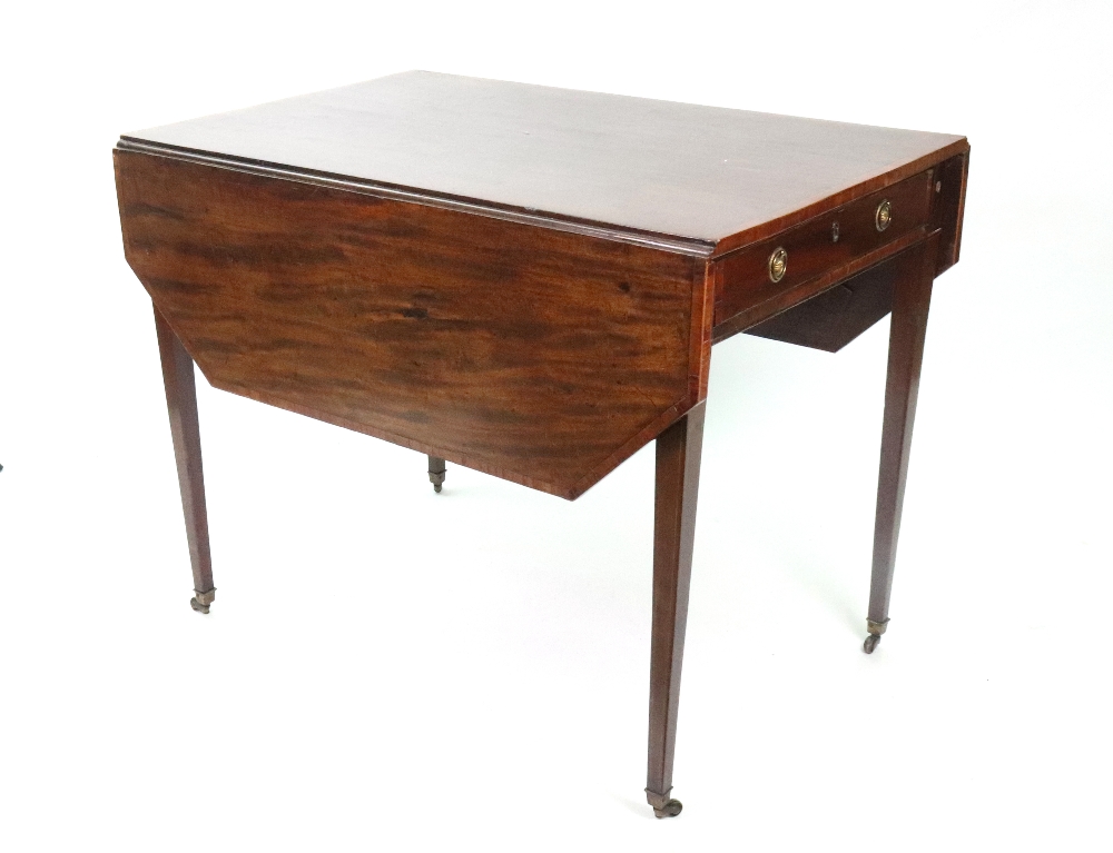 A George III mahogany tulipwood crossbanded boxwood and ebony strung Pembroke table, - Image 2 of 2