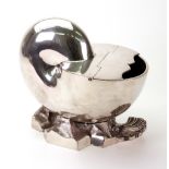 An electroplate nautilus shell spoon warmer, on a rock work and scallop shell base, 16cm wide.