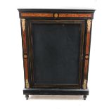 An Aesthetic period ebonised burr walnut boxwood strung dwarf pier cabinet, gilt metal mounted,