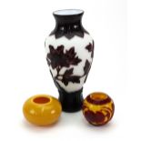 A Peking purple overlay white frosted glass baluster vase, 20th century,