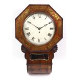 A late Regency rosewood brass mounted drop dial wall timepiece,