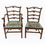 A set of eight 'Chippendale Revival' mahogany dining chairs, circa 1900,