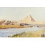 Attributed to John Varley Jr (British, 1850-1933), A view of the Pyramids across the Nile,