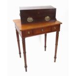 A George III and later mahogany side table, the rectangular top above three frieze drawers,