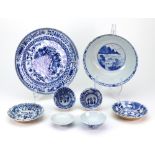 A group of Chinese blue and white porcelain, 19th century, comprising,