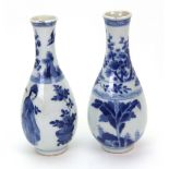 A matching pair of Chinese blue and white vases, Kangxi, of slender pear form,