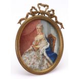 *** Volly (European, 19th Century), A portrait miniature of a lady in a blue and ermine robe,