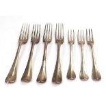 Four Dutch 18th century silver Hanoverian pattern table forks, one 1734,
