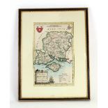 A New Map of Hampshire Drawn from the latest Authorities, 1784, hand coloured, 21.5 x 14cm, framed.