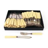 Thirty nine pairs of electroplate fish knives and forks, Garrard & Co, with xylonite handles.