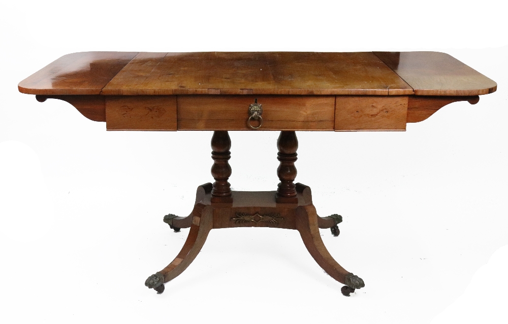 A Regency rosewood sofa table, with single frieze drawer, hinged drop leaves, - Image 2 of 2