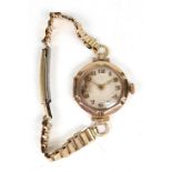A 9ct gold cased manual wind wristwatch, import mark for Glasgow 1923,