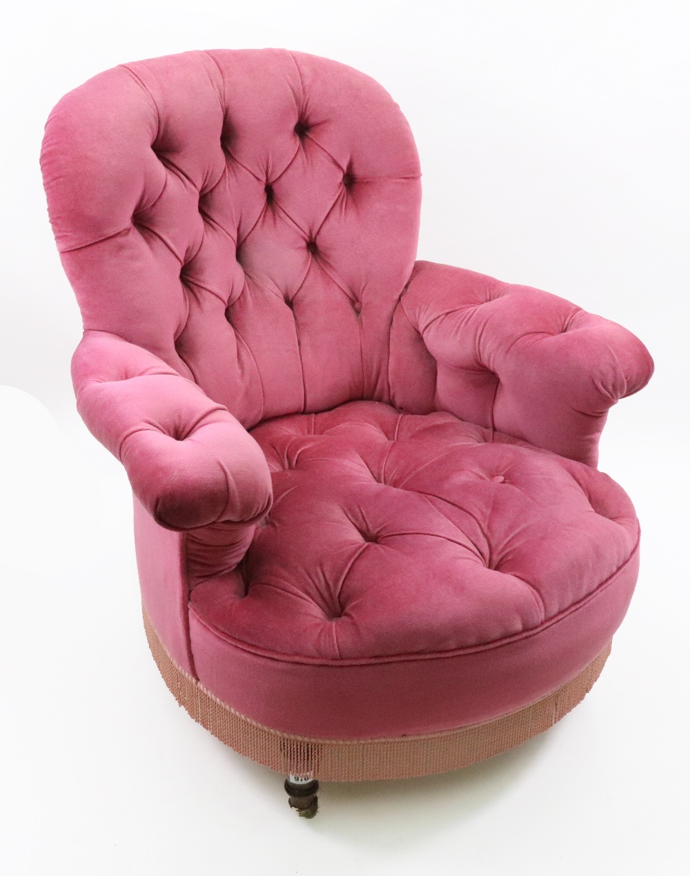 A Victorian button down upholstered armchair, circa 1880, in pink velour, - Image 3 of 3